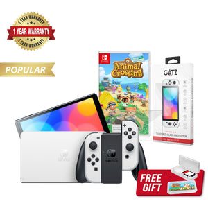 Nintendo Switch OLED Console (White) + 1 Game + Screen Protector Bundle