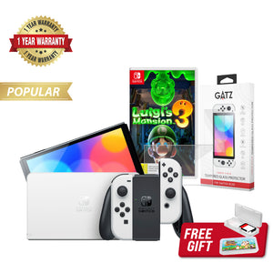 Nintendo Switch OLED Console (White) + 1 Game + Screen Protector Bundle