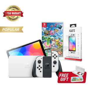 Nintendo Switch OLED Console (White) + 1 Game + Screen Protector Bundle