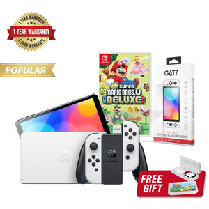 Nintendo Switch OLED Console (White) + 1 Game + Screen Protector Bundle