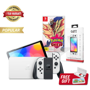 Nintendo Switch OLED Console (White) + 1 Game + Screen Protector Bundle