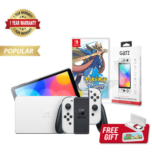 Nintendo Switch OLED Console (White) + 1 Game + Screen Protector Bundle