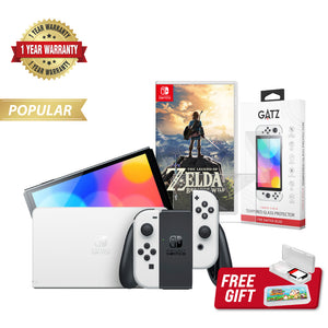 Nintendo Switch OLED Console (White) + 1 Game + Screen Protector Bundle