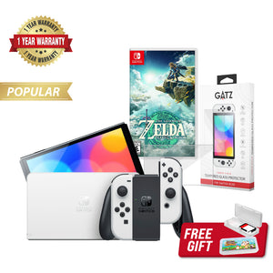 Nintendo Switch OLED Console (White) + 1 Game + Screen Protector Bundle