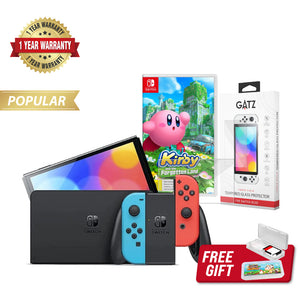 Nintendo Switch OLED Console (Neon) + 1 Game + Screen Protector Bundle