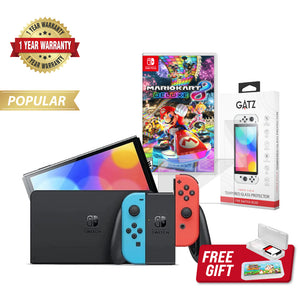 Nintendo Switch OLED Console (Neon) + 1 Game + Screen Protector Bundle