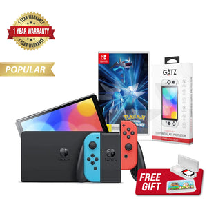 Nintendo Switch OLED Console (Neon) + 1 Game + Screen Protector Bundle