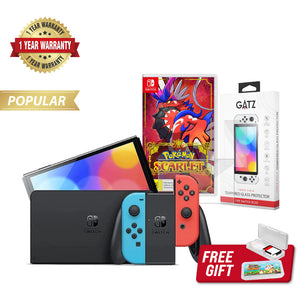 Nintendo Switch OLED Console (Neon) + 1 Game + Screen Protector Bundle