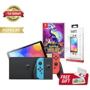 Nintendo Switch OLED Console (Neon) + 1 Game + Screen Protector Bundle