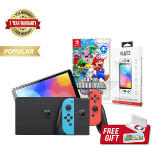 Nintendo Switch OLED Console (Neon) + 1 Game + Screen Protector Bundle