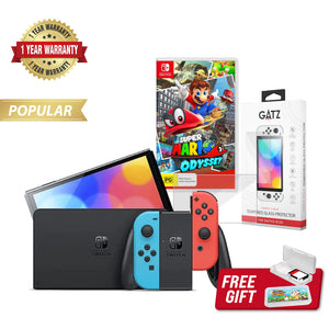 Nintendo Switch OLED Console (Neon) + 1 Game + Screen Protector Bundle