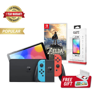 Nintendo Switch OLED Console (Neon) + 1 Game + Screen Protector Bundle