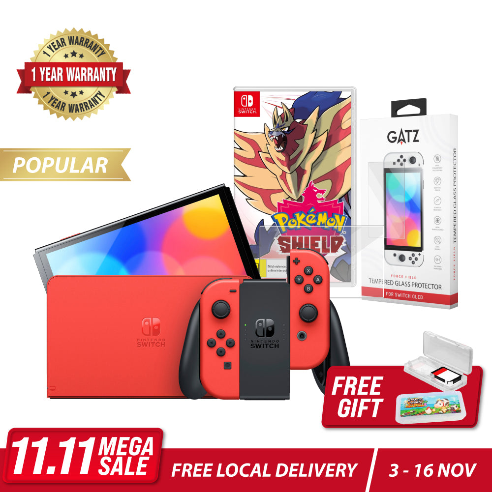 Nintendo Switch - OLED: Mario Red Edition Bundle with Pokémon Shield Game 